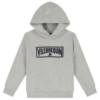 Boys Grey Logo Hooded Top